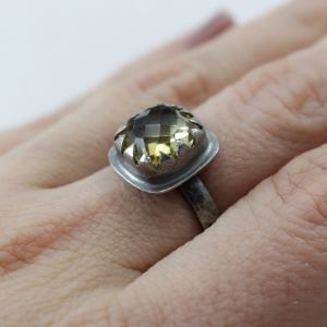 Fasetowany cytryn w srebrze - pierścionek - ChileArt